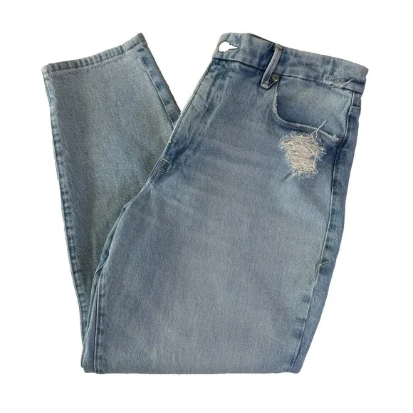 Good American Mom Jeans Women's Sz 10 / 30 High Waist Distressed Light Wash Blue - Picture 1 of 16